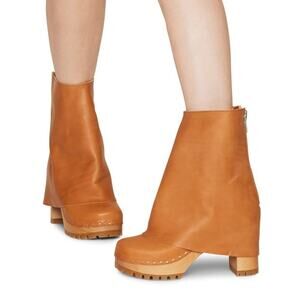 Swedish Hasbeens Bootcut‎ Boot Nature Brown Leather Foldover Sz 40 / 10